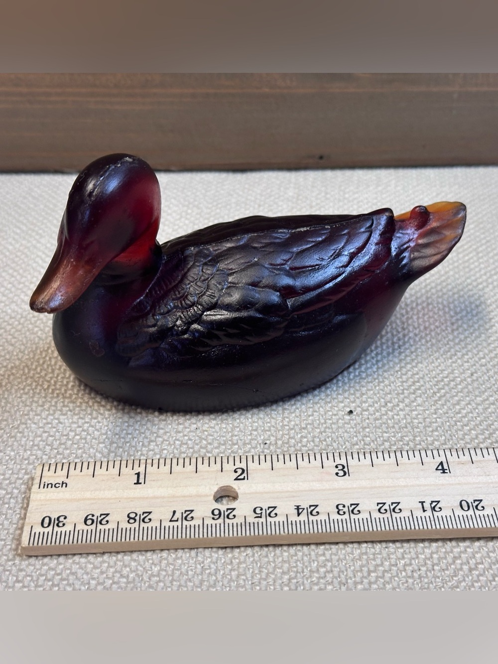 Vintage Ruby Red Translucent Resin Mallard Duck Figurine 5” Decorative Decoy